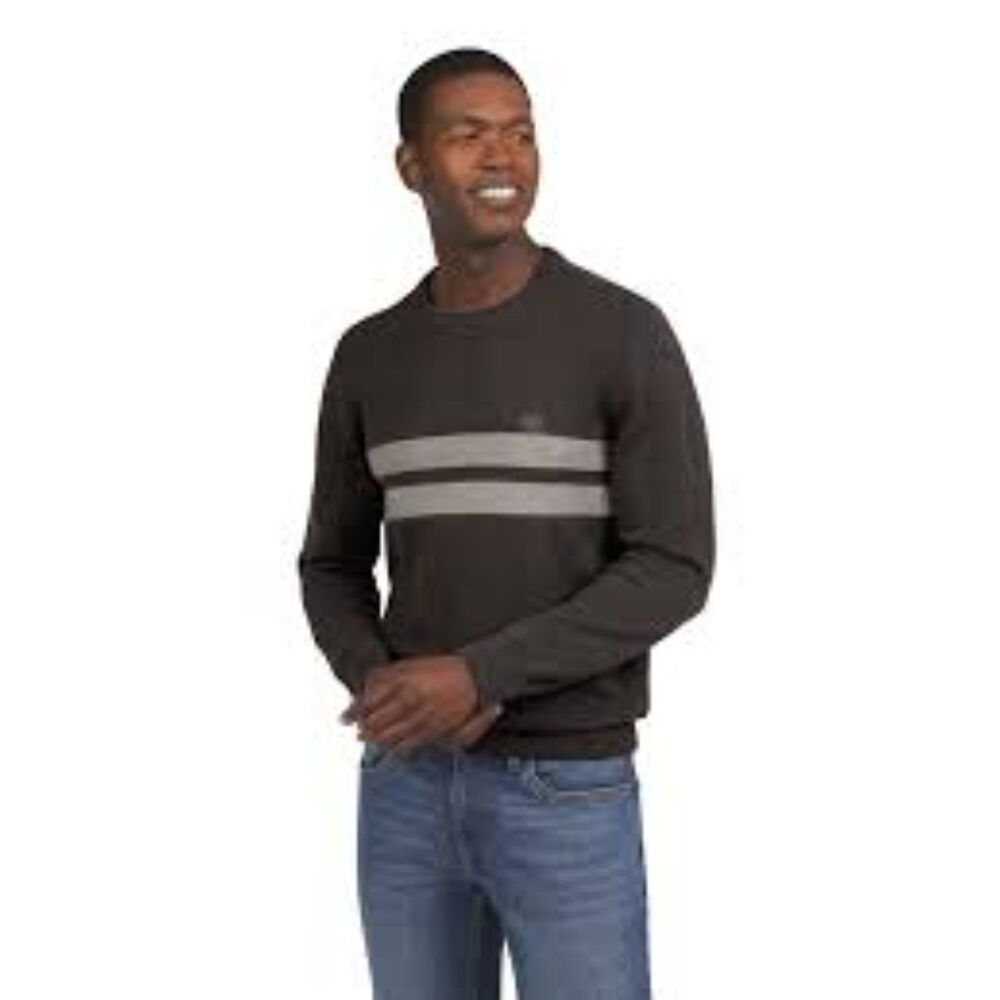 Chaps Gray Men's Crewneck Sweater Stripe Size XXL Cotton Preppy Coastal